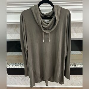 Cable & Gauge Studio Olive Green French Terry Long Sleeve Knit Top Cowl Neck 1X